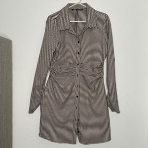 Zara Dress Women’s Large Brown Check Plaid Mini Long Sleeve